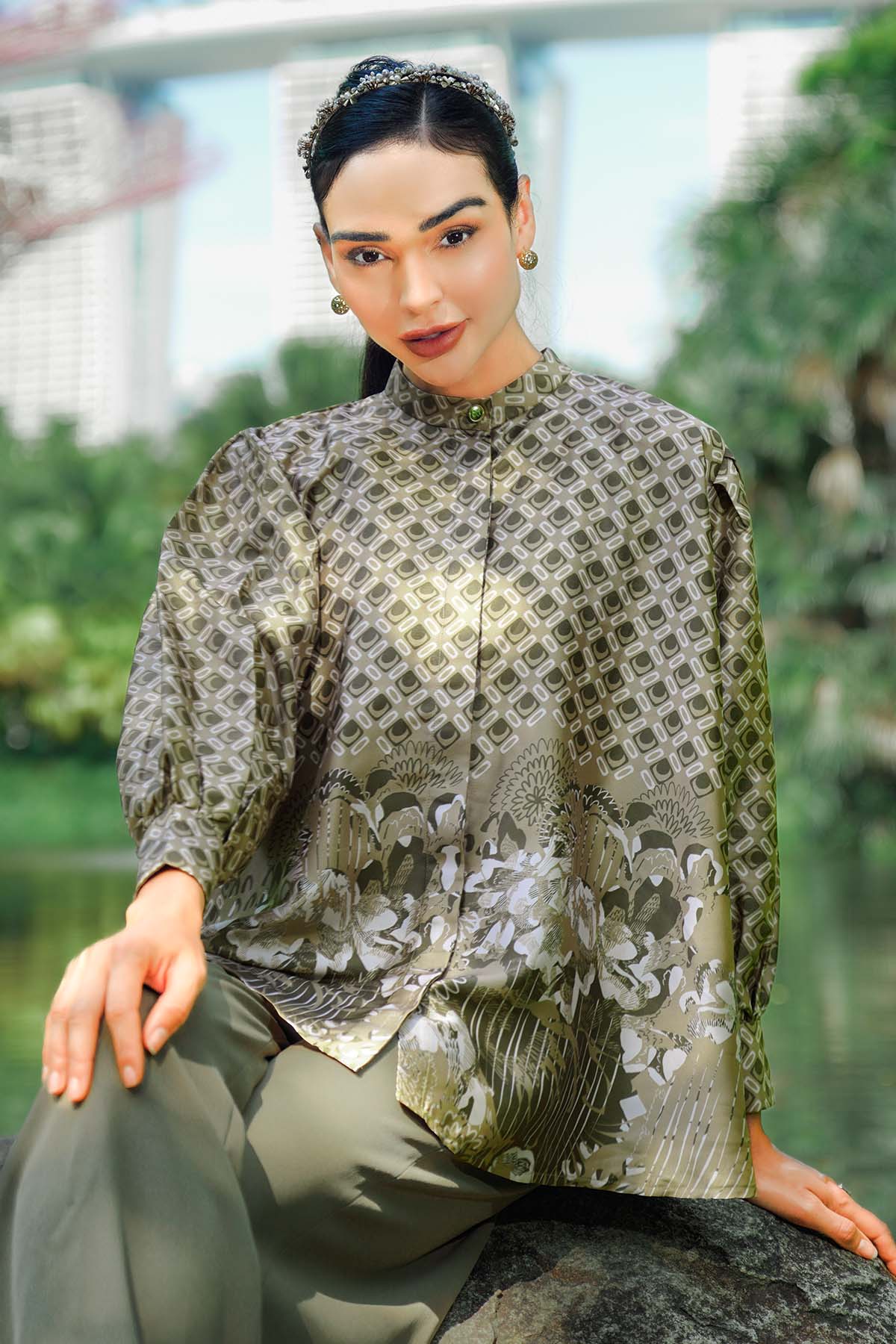 Aquila Pleated Sleeve Shirt - Tan - Image 3